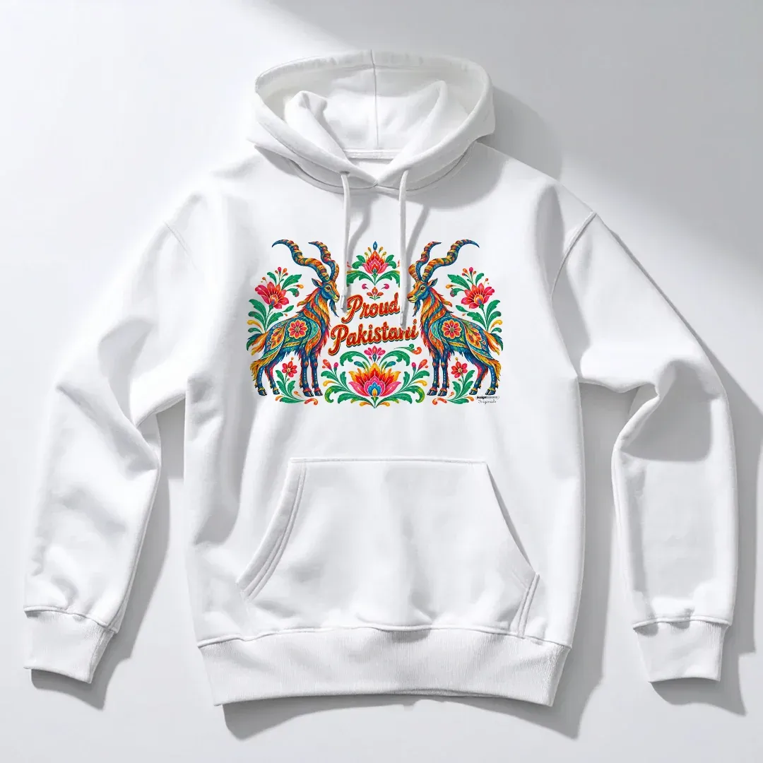 Proud Pakistani – Markhor Truck Art Hoodie, on a hoodie