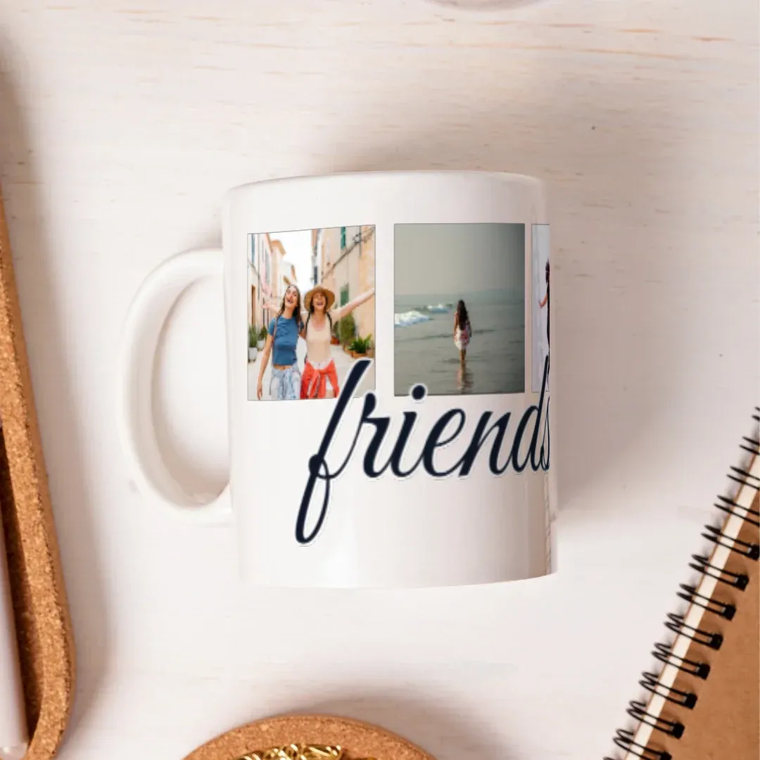 Friends Forever Photo Collage | Bestie Coffee Mug, flat lay view