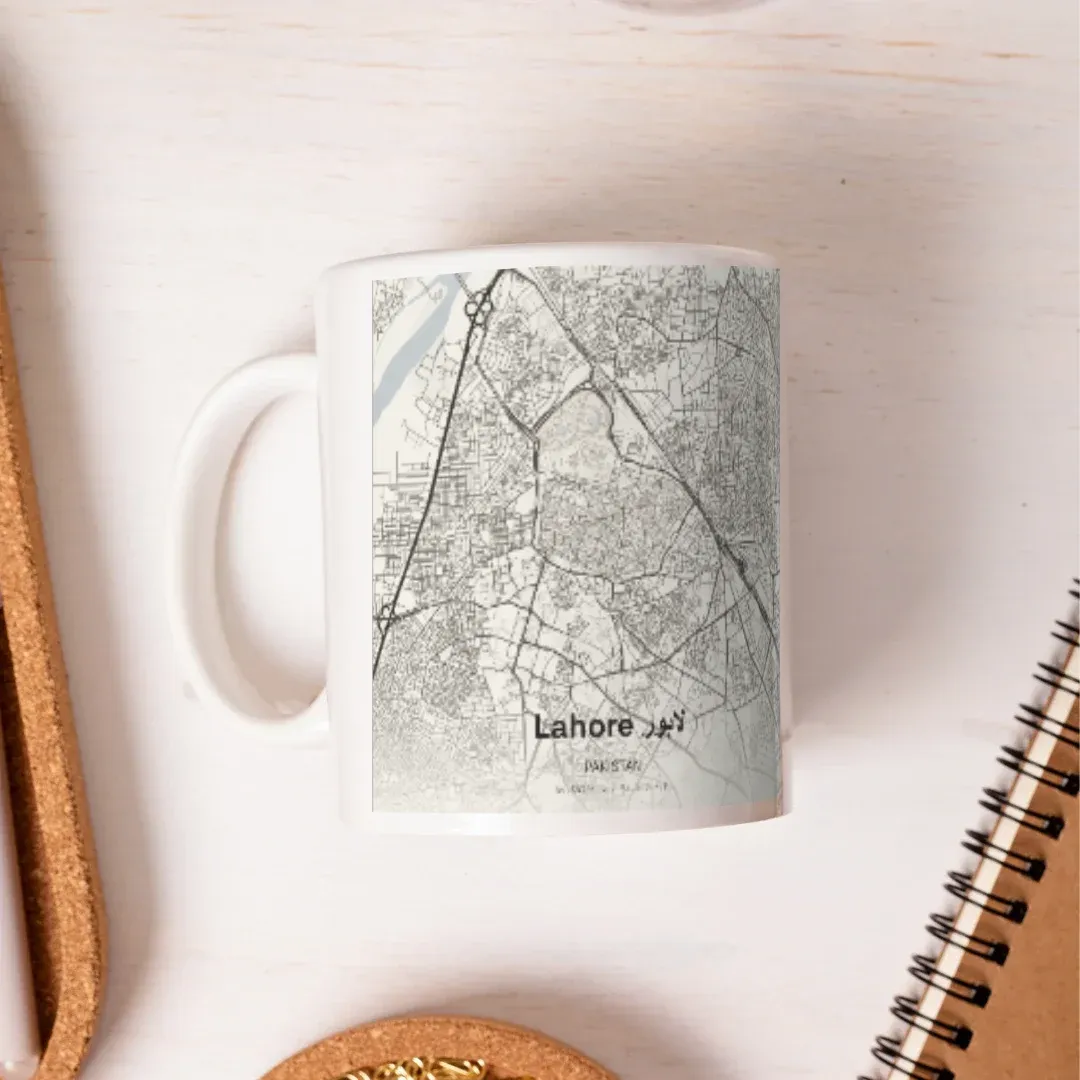 Lahore City Map Mug – Gazette &amp; Cartographer Edition, flat lay view