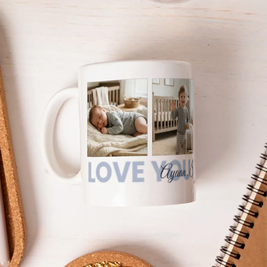 "Love You Dada Jaan" Custom Multi-Photo Mug, on a mug