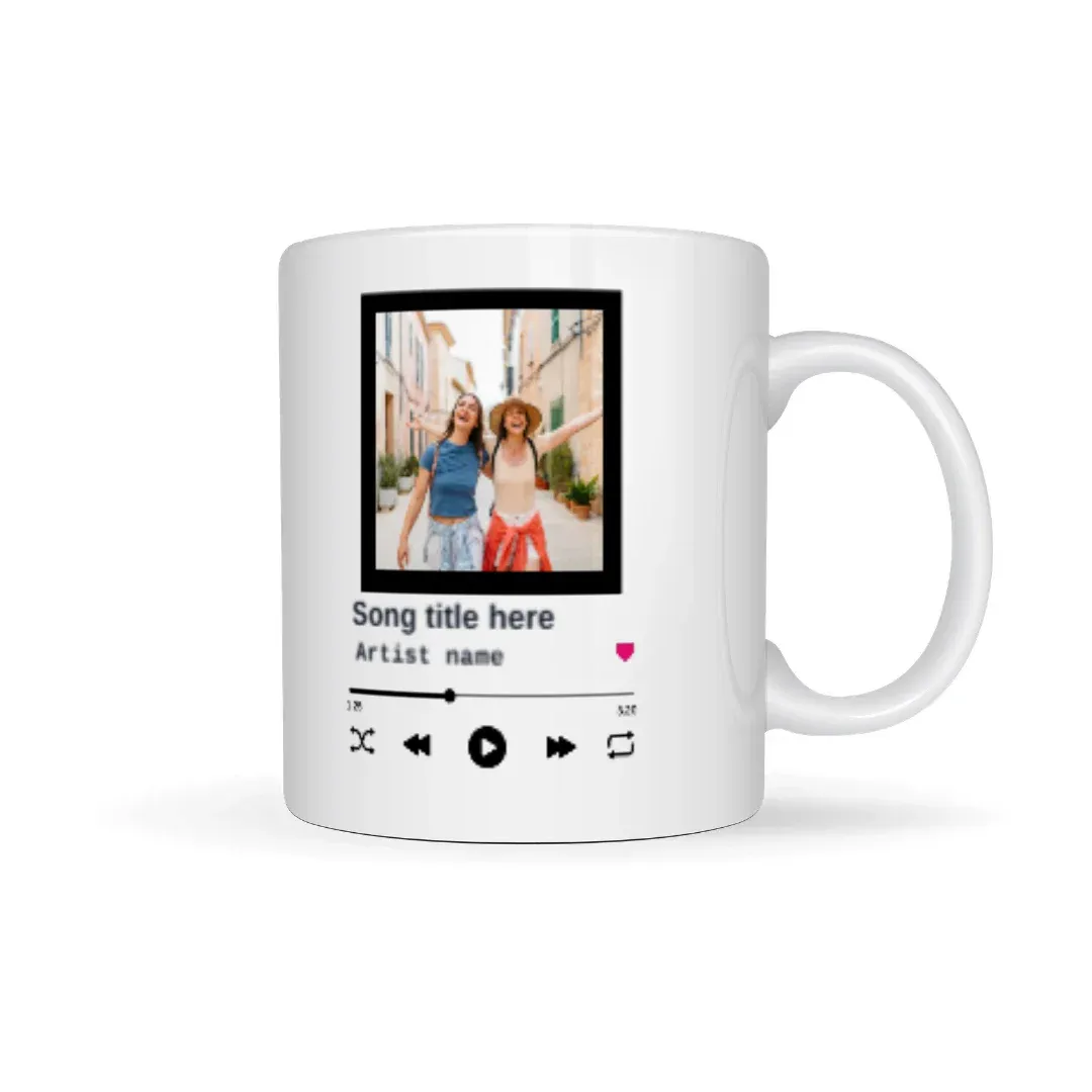 Custom Song & Photo Music Player Mug, on a mug