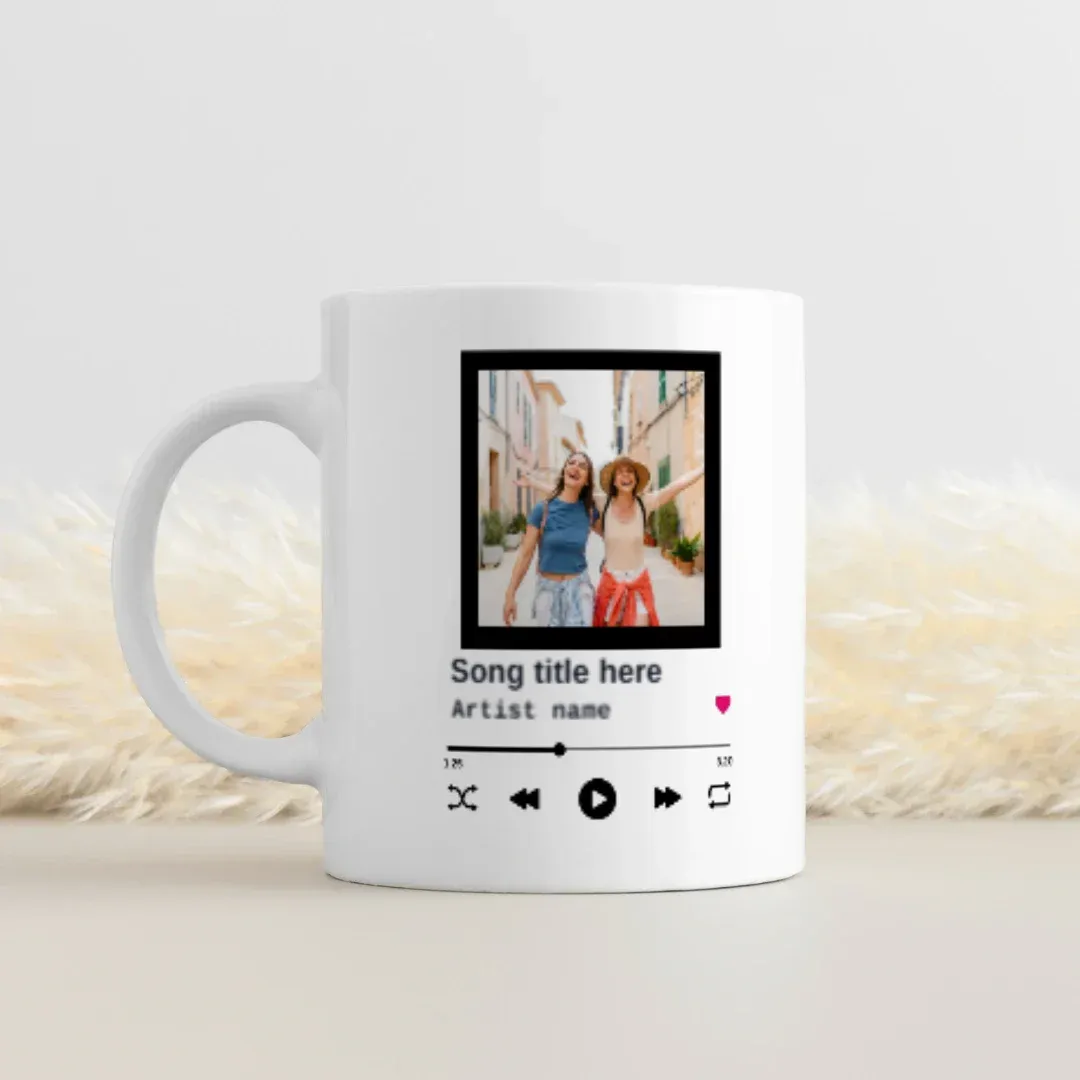Custom Song &amp; Photo Music Player Mug, lifestyle view