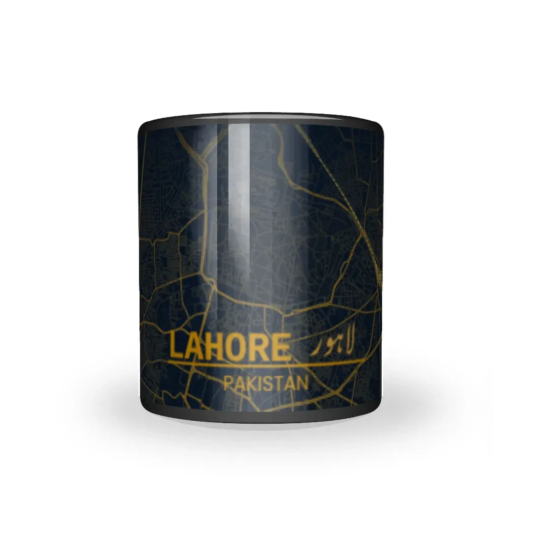 Lahore City Map Mug – Midnight &amp; Gold Edition, front view