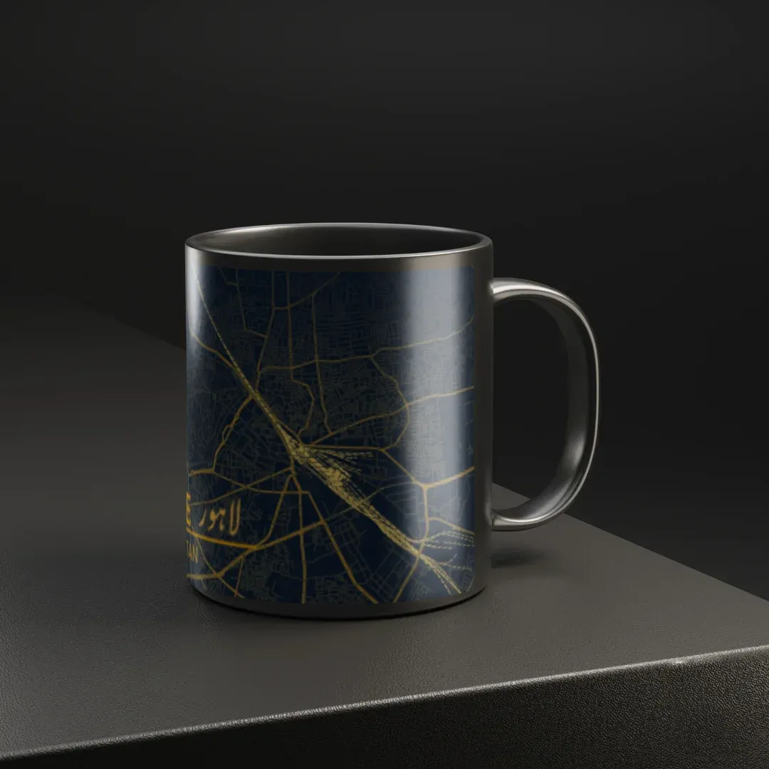 Lahore City Map Mug – Midnight &amp; Gold Edition, on the table view